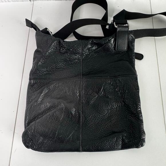 Stone Mountain Pebble Leather Black Crossbody Zipper Purse Canvas Strap - Picture 4 of 8